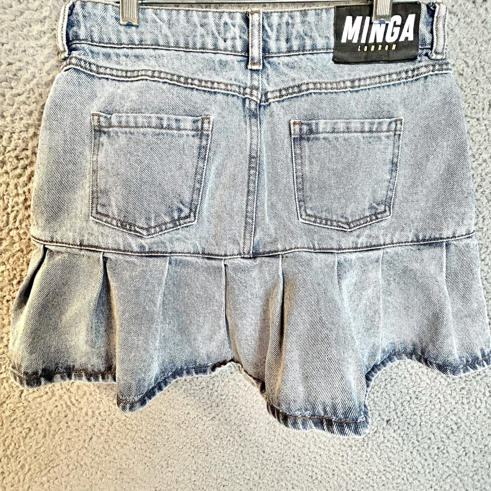 MING London Jean Skirt Size 2 - 26" Blue Light Washed Denim Y2k Pleated Mini